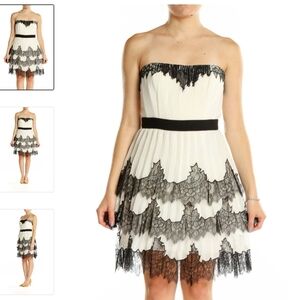 BCBGMAXAZRIA White Black Flare Strapless Lace Dress Size 0
